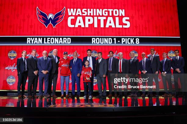 Ryan Leonard is selected by the Washington Capitals with the eighth overall pick during round one of the 2023 Upper Deck NHL Draft at Bridgestone...