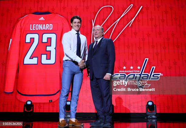 Ryan Leonard is selected by the Washington Capitals with the eighth overall pick during round one of the 2023 Upper Deck NHL Draft at Bridgestone...