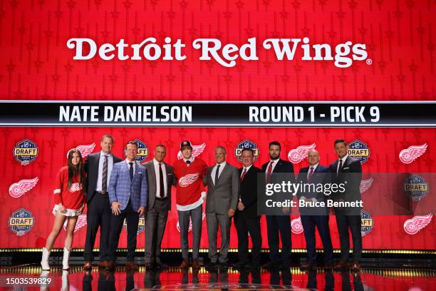 Nate Danielson is selected by the Detroit Red Wings with the ninth overall pick during round one of the 2023 Upper Deck NHL Draft at Bridgestone...
