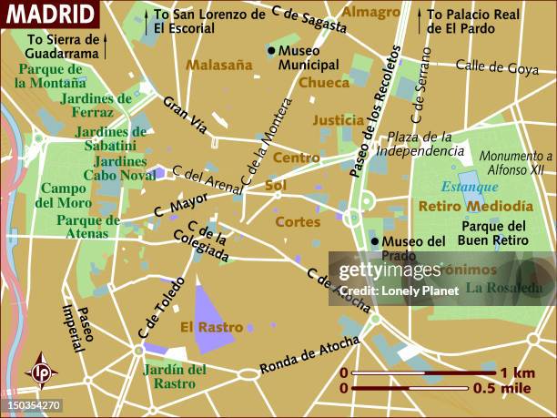 map of madrid. - arenal volcano stock illustrations