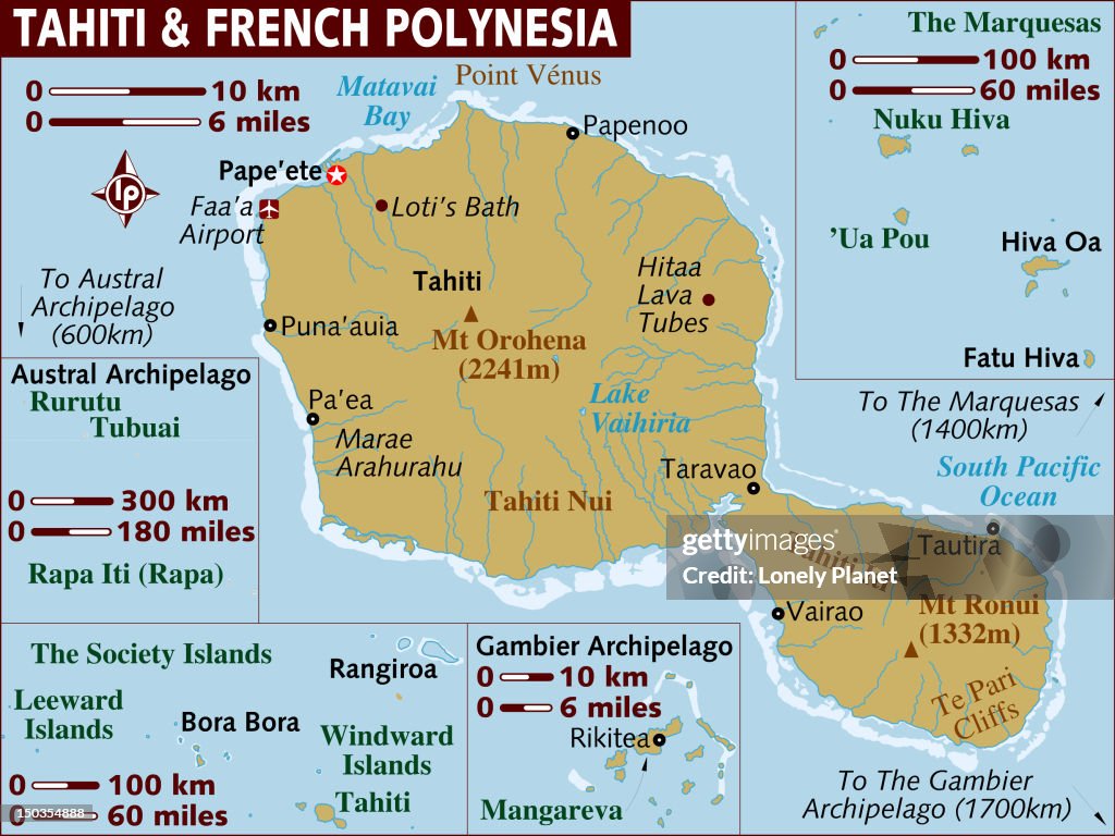Map of Tahiti and French Polynesia.