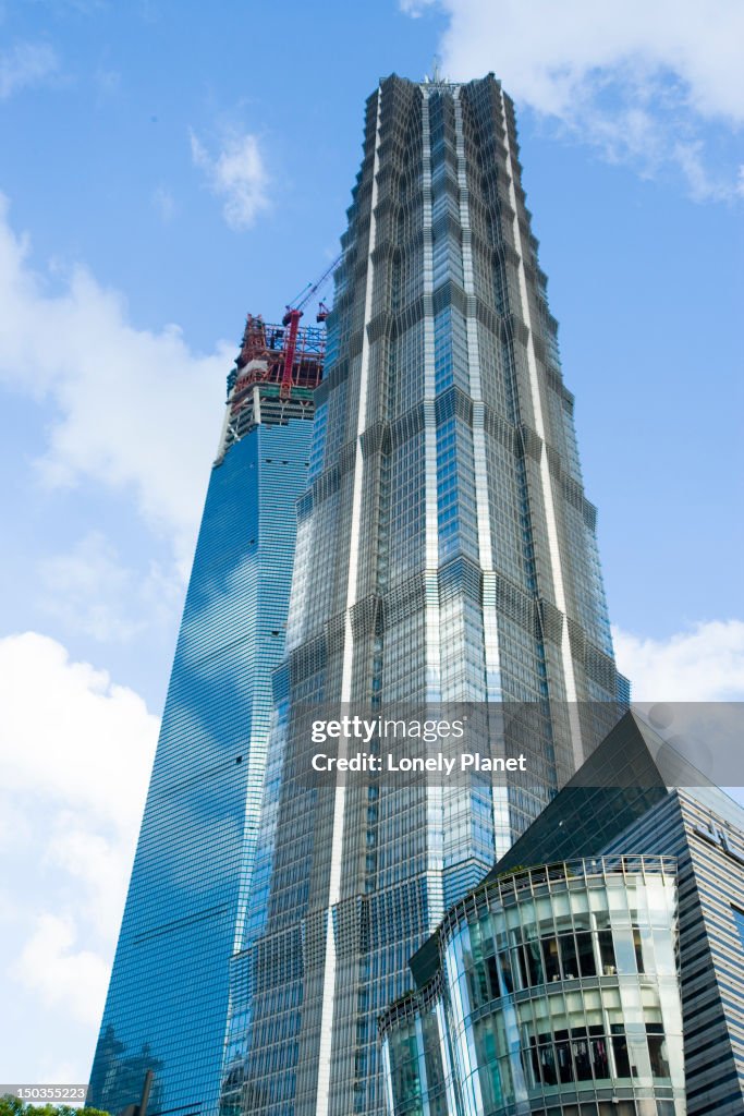 Jinmao Tower and World Financial Centre behind, Pudong.