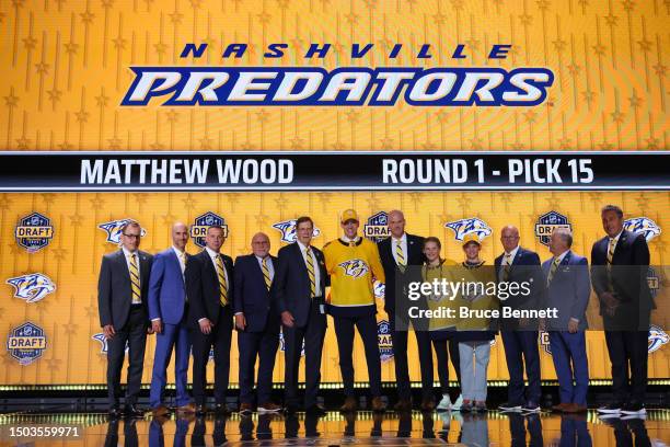 Matthew Wood is selected by the Nashville Predators with the 15th overall pick during round one of the 2023 Upper Deck NHL Draft at Bridgestone Arena...
