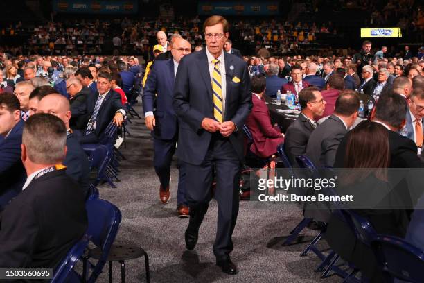 General manager David Poile of the Nashville Predators is seen during round one of the 2023 Upper Deck NHL Draft at Bridgestone Arena on June 28,...