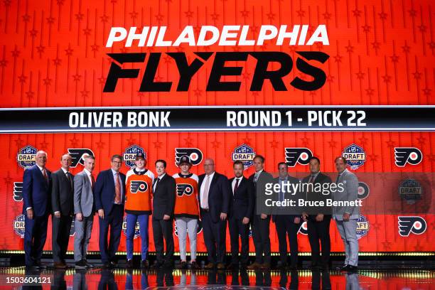 Oliver Bonk is selected by the Philadelphia Flyers with the 22nd overall pick during round one of the 2023 Upper Deck NHL Draft at Bridgestone Arena...