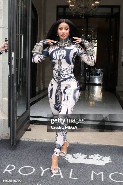 Cardi B is seen leaving her hotel on July 5, 2023 in Paris, France.