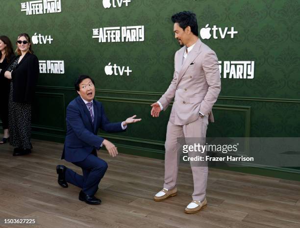 Ken Jeong and John Cho attend the red carpet premiere for Apple TV+'s "The Afterparty" at Regency Bruin Theatre on June 28, 2023 in Los Angeles,...