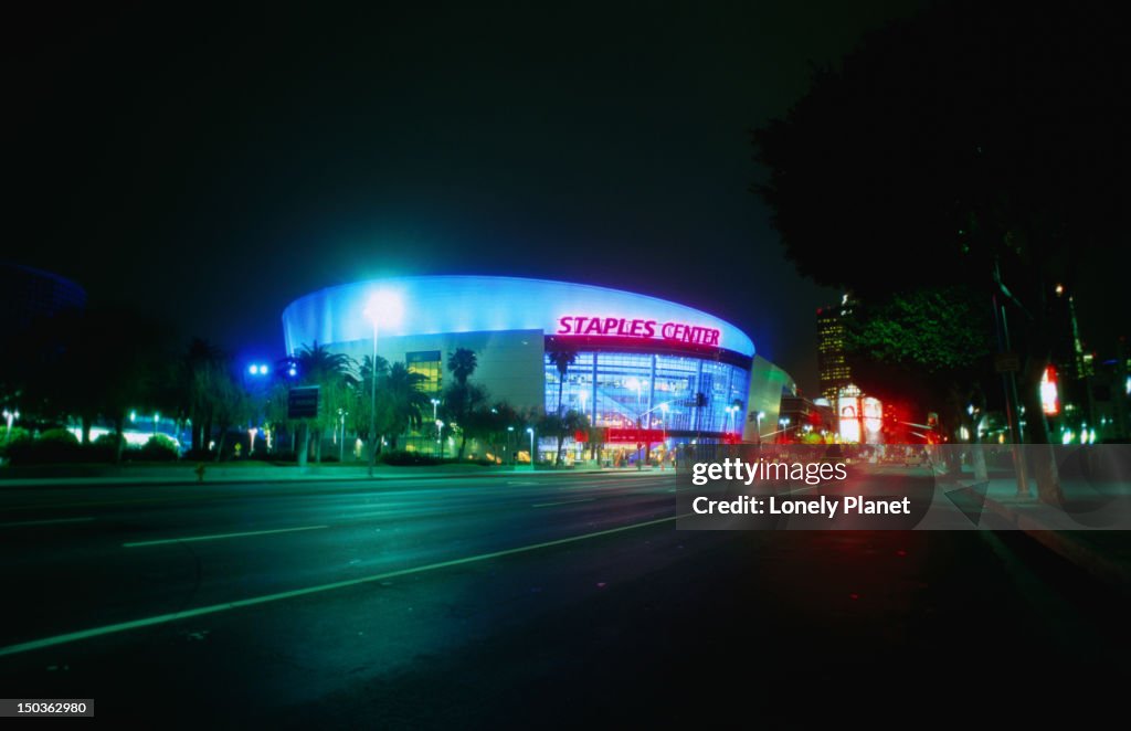 The landmark Staples Center in downtown Los Angeles (home to the NHL's Lakers, Kings and Clippers).