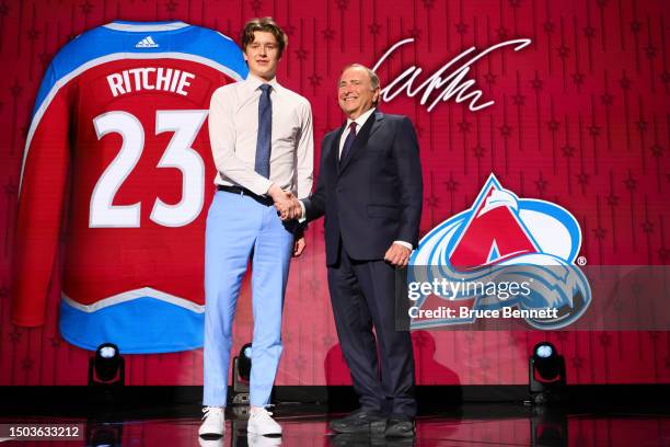 Calum Ritchie is selected by the Colorado Avalanche with the 27th overall pick during round one of the 2023 Upper Deck NHL Draft at Bridgestone Arena...