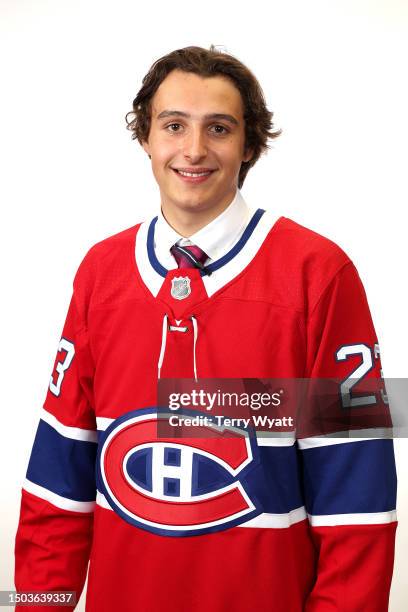 David Reinbacher seen at the portrait studio after being selected by the Montreal Canadiens as the fifth overall during round one of the 2023 Upper...