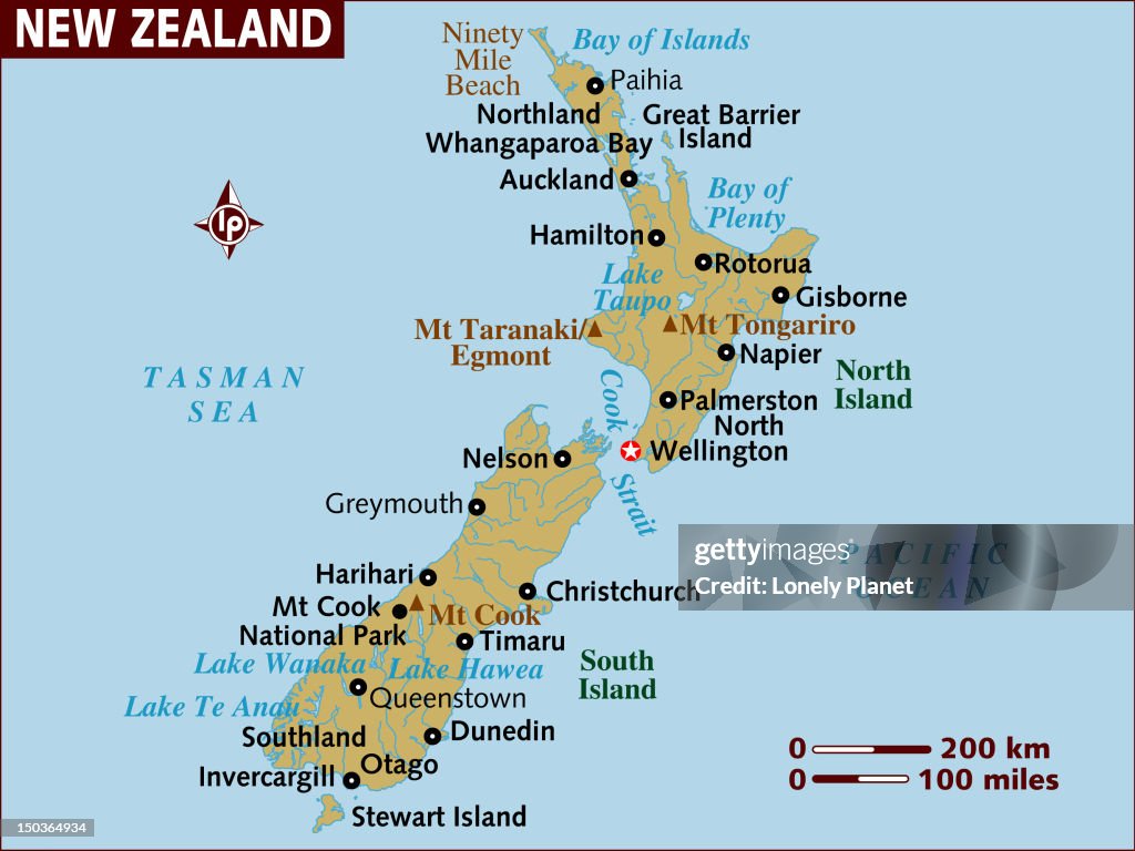 Map of New Zealand.