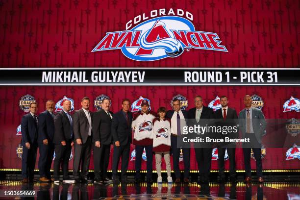 Mikhail Gulyayev is selected by the Colorado Avalanche with the 31st overall pick during round one of the 2023 Upper Deck NHL Draft at Bridgestone...