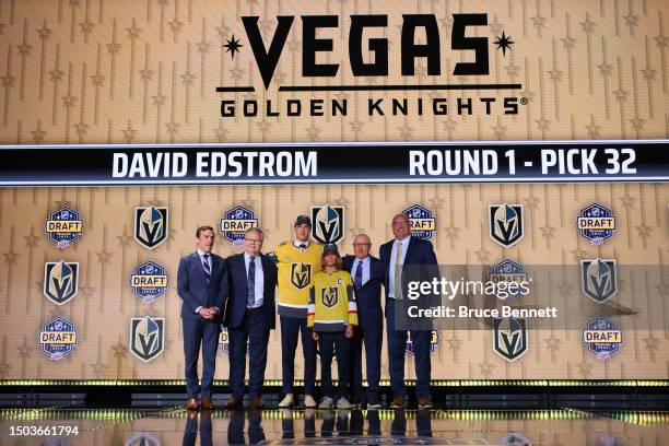 David Edstrom is selected by the Vegas Golden Knights with the 32nd overall pick during round one of the 2023 Upper Deck NHL Draft at Bridgestone...