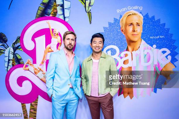 Ryan Gosling and Simu Liu attend "Barbie" Canadian Press Day on June 28, 2023 in Toronto, Ontario.