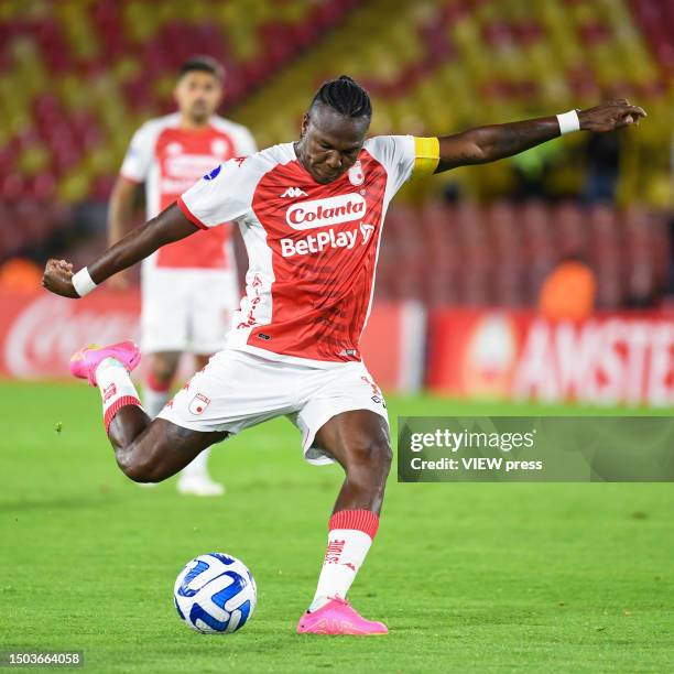 Hugo Rodallega of Santa Fe in action during the Copa CONMEBOL Sudamericana 2023 group G match between Independiente Santa Fe and Goias at El Campin...