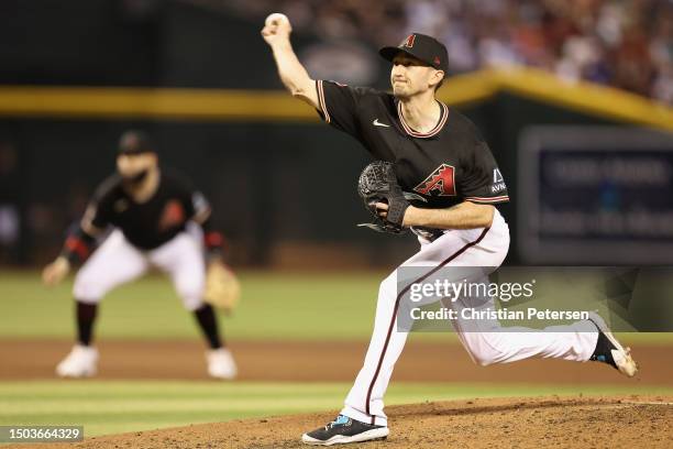 Starting pitcher Zach Davies of the Arizona Diamondbacks pitches against the Tampa Bay Rays during the sixth inning of the MLB game at Chase Field on...