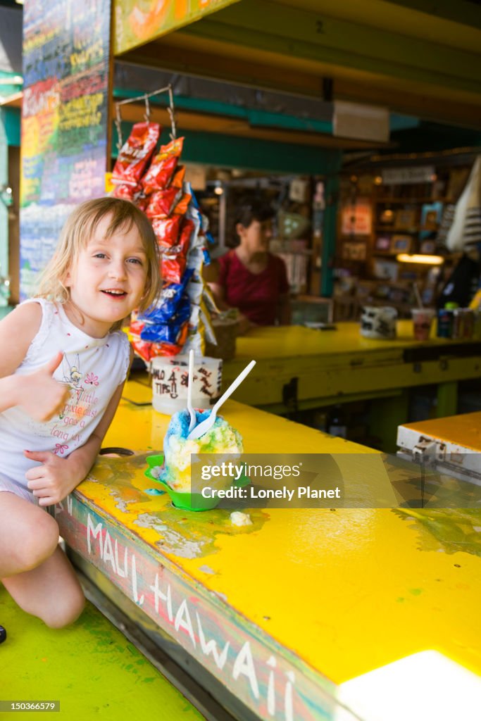 Girl at Local Boy Shave Ice, Kihei, South West Maui.