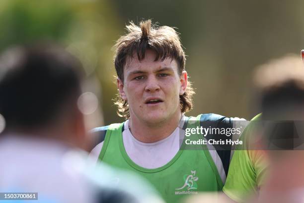 Tom Hooper during the Australian Wallabies training session at Sanctuary Cove on June 29, 2023 in Gold Coast, Australia.