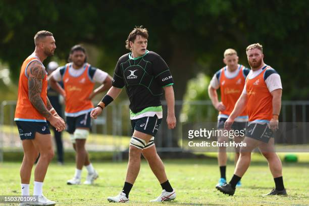 Tom Hooper during the Australian Wallabies training session at Sanctuary Cove on June 29, 2023 in Gold Coast, Australia.