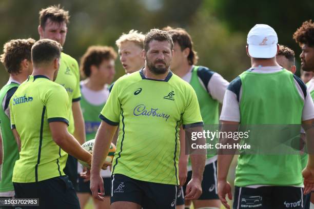 James Slipper looks on during the Australian Wallabies training session at Sanctuary Cove on June 29, 2023 in Gold Coast, Australia.