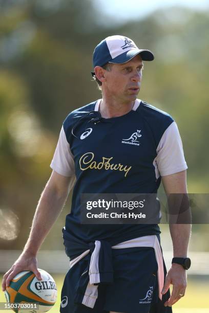 Defence Coach Brett Hodgson during the Australian Wallabies training session at Sanctuary Cove on June 29, 2023 in Gold Coast, Australia.