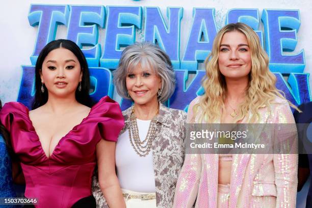Lana Condor, Jane Fonda and Annie Murphy attend the premiere of Universal Pictures' "Ruby Gillman: Teenage Kraken" at TCL Chinese Theatre on June 28,...