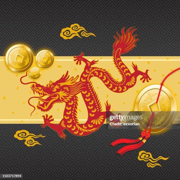 chinese new year dragon - gold fringe stock illustrations