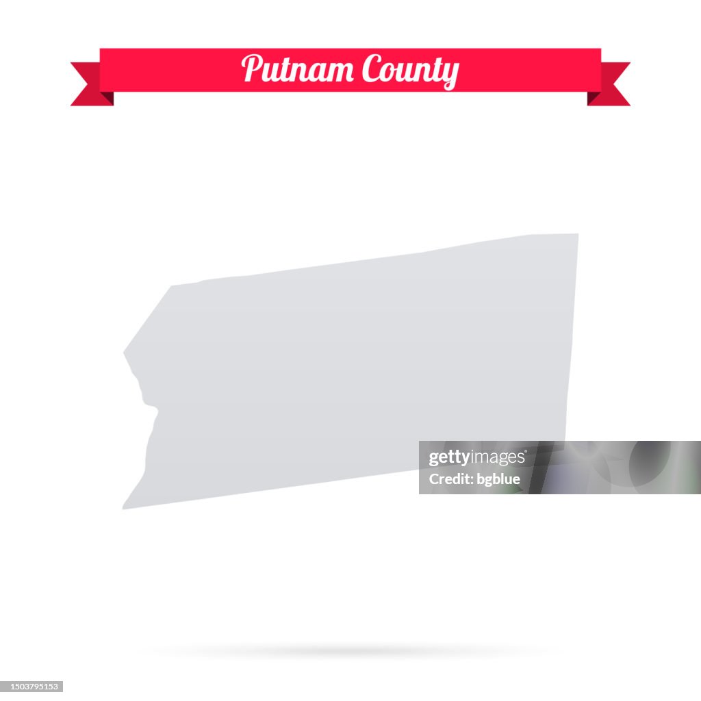 Condado de Putnam, Nueva York. Mapa sobre fondo blanco con banner rojo