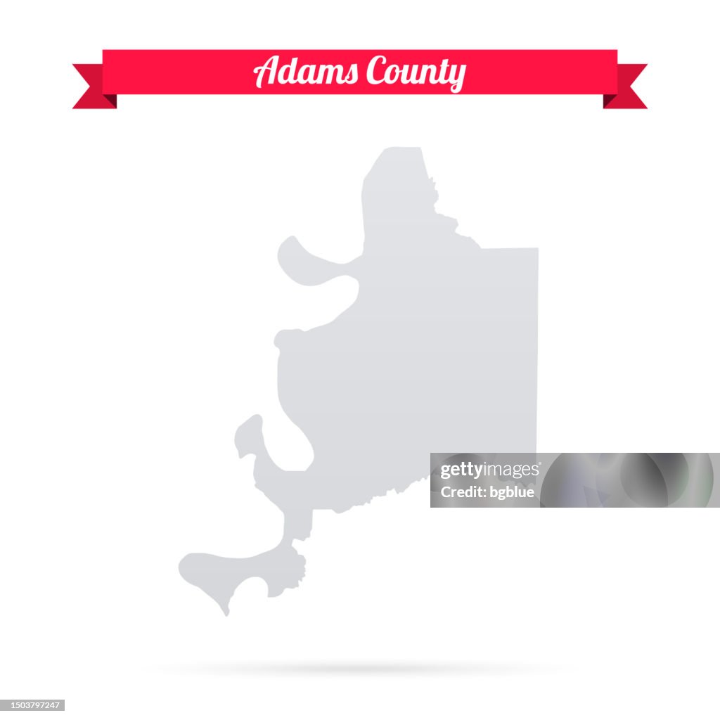 Adams County, Mississippi. Map on white background with red banner