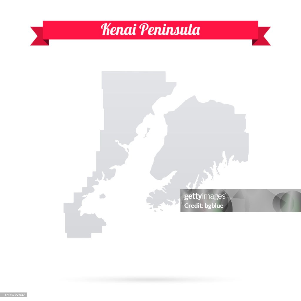 Kenai Peninsula, Alaska. Map on white background with red banner