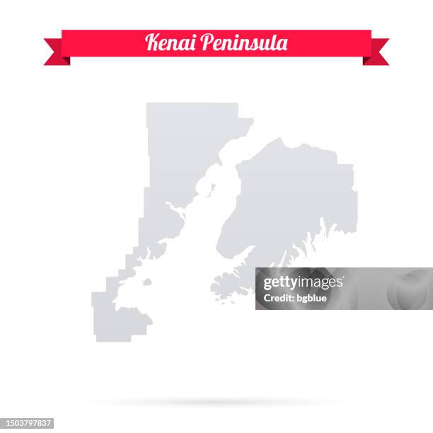 kenai peninsula, alaska. map on white background with red banner - kenai alaska stock illustrations