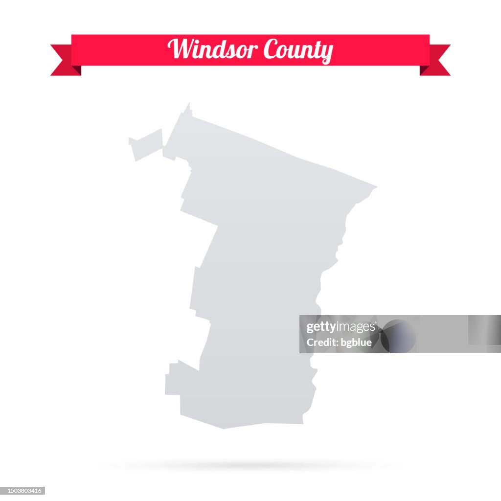 Windsor County, Vermont. Map on white background with red banner
