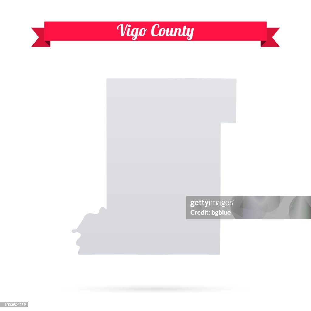 Vigo County, Indiana. Map on white background with red banner