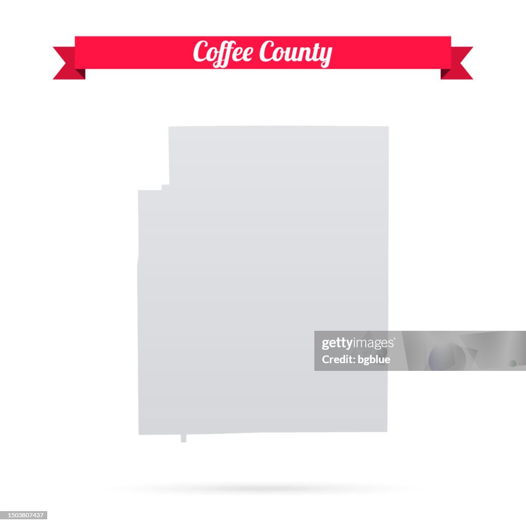 Coffee County, Alabama. Map on white background with red banner