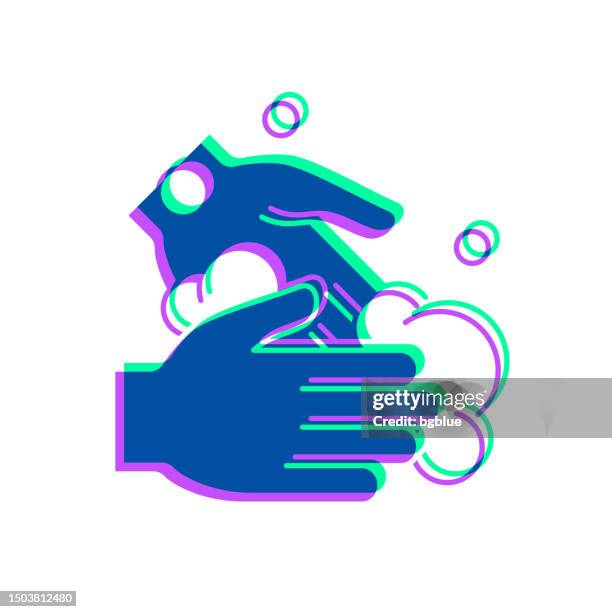 washing hands with soap. icon with two color overlay on white background - soap bubble white background stock illustrations