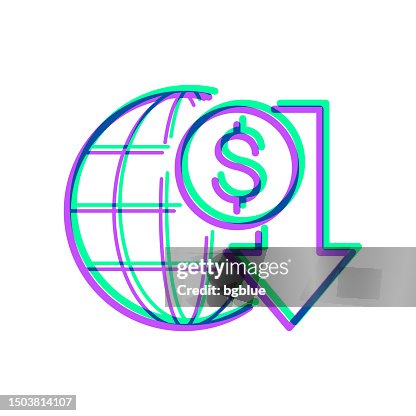 Dollar rate decrease. Icon with two color overlay on white background Dollar rate decrease. Icon with two color overlay on white background