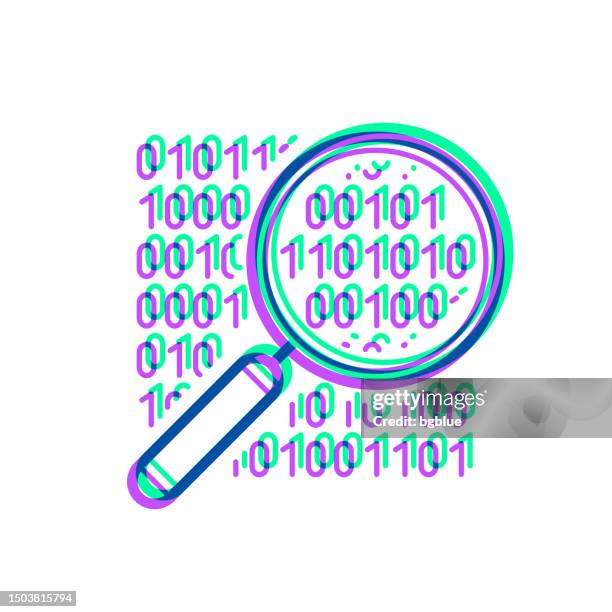 lupe mit binärcode. symbol mit zweifarbiger überlagerung auf weißem hintergrund - virtual reality glass vector stock-grafiken, -clipart, -cartoons und -symbole