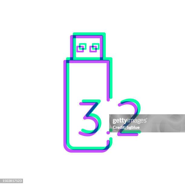usb 3.2 flash drive. icon with two color overlay on white background - 3 keys stock illustrations