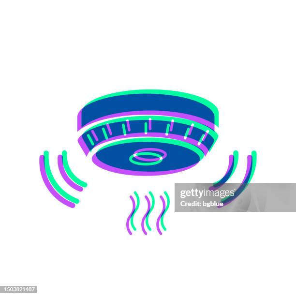 ilustraciones, imágenes clip art, dibujos animados e iconos de stock de detector de humo. icono con superposición de dos colores sobre fondo blanco - smoke-detector-with-smoke