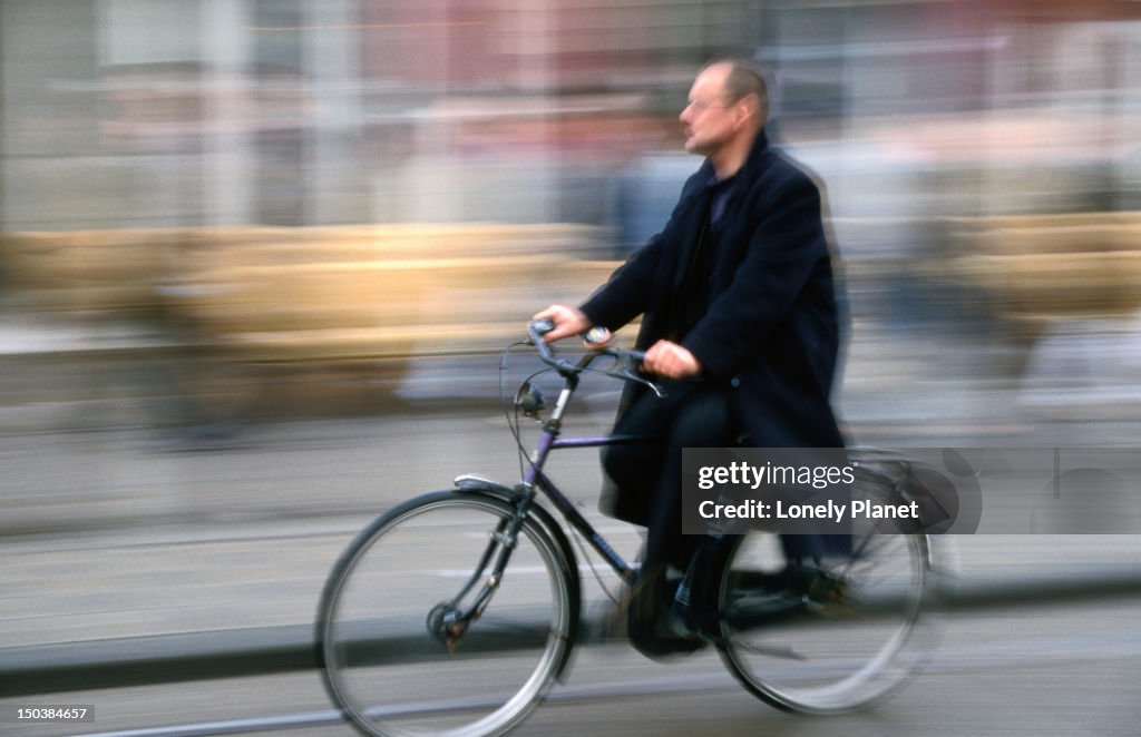 A cyclist in action in a city where more than 550,000 people use bicycles to get around.