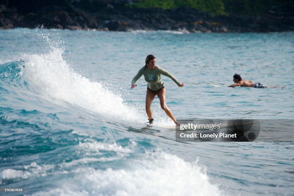 Surfing at Lyman's Beach, Kailua Kona.