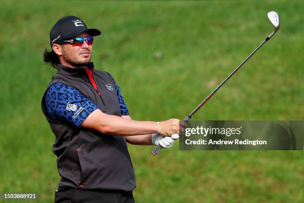 Ewen Ferguson of Scotland looks on after playing their second shot on the 13th hole during Day One of the Betfred British Masters hosted by Sir Nick...