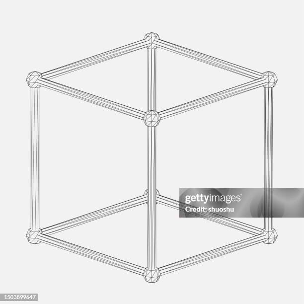 Abstract Black And White Cube Line Wire Model Pattern Background High ...
