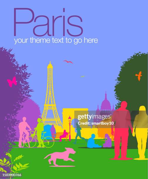 paris themed poster - eiffel tower cafe stock illustrations