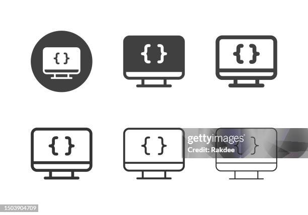 computer coding icons - multi series - typing on computer isolated stock illustrations
