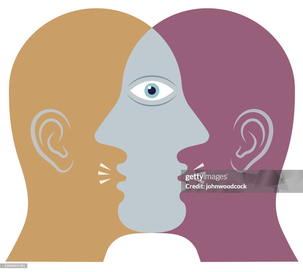 A pair of talking heads illustration