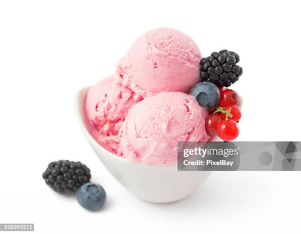 ice cream - berry fruits - blackberry fruit on white stock pictures, royalty-free photos & images