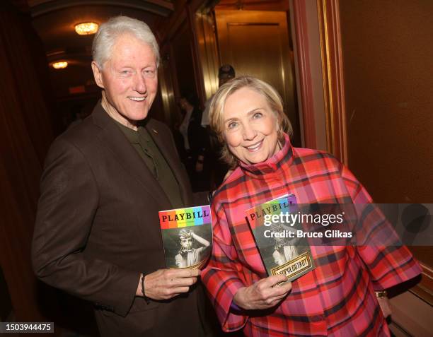 Bill Clinton and Hillary Clinton pose backstage at the new play "Leopoldstadt" on Broadway at The Longacre Theatre on June 28, 2023 in New York City.