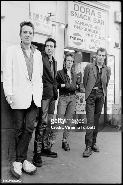 The Clash, group portrait before playing a secret show at Notre Dame hall, Leciester Square, London, 6th July 1979.