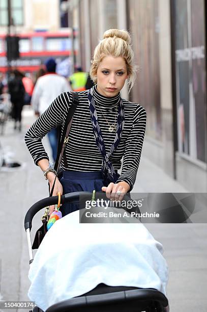 Peaches Geldof and son Astala sighted in Central London on August 16, 2012 in London, England.